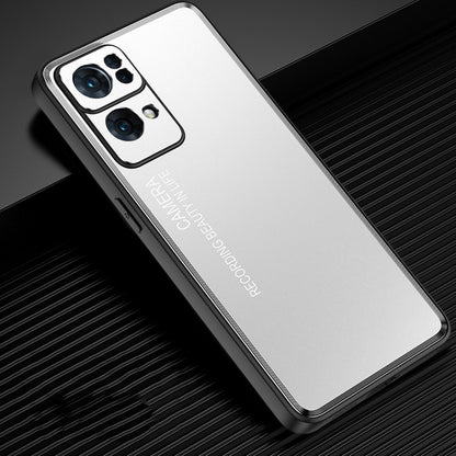 Frosted metal phone case in silver with dual camera cutouts and raised bezel