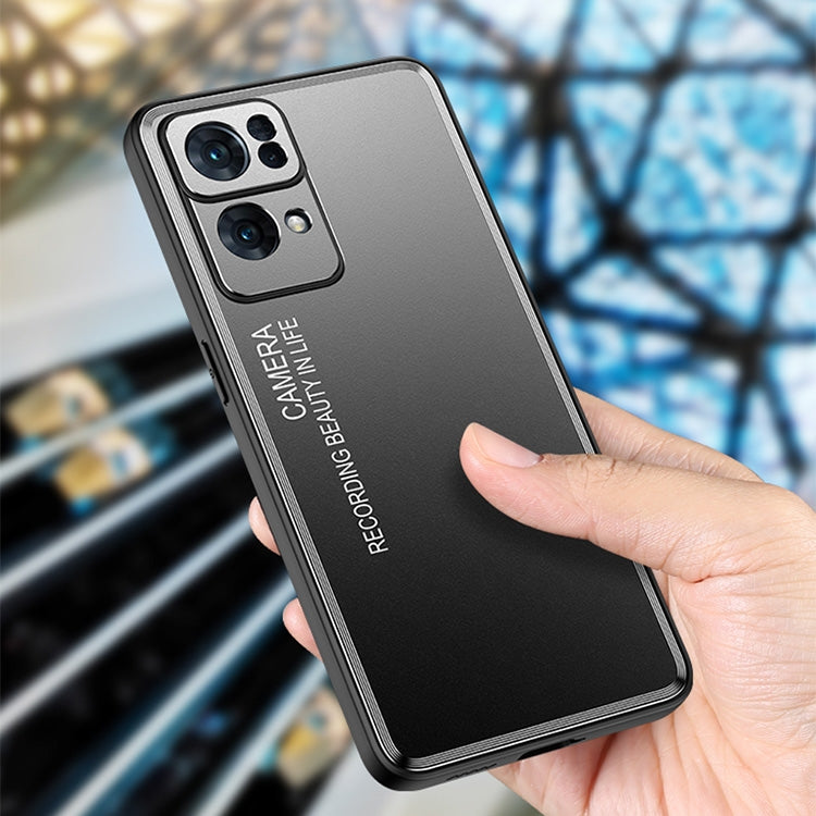 Silver frosted metal phone case with dual lens cutouts and branding strip on back
