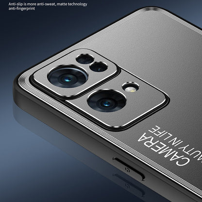 Silver frosted metal phone case close-up with camera lenses and side button cutouts