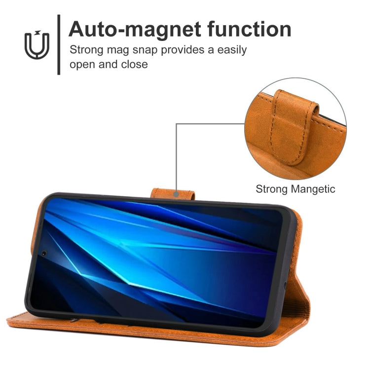 Brown leather flip phone case with stand position and magnetic closure flap