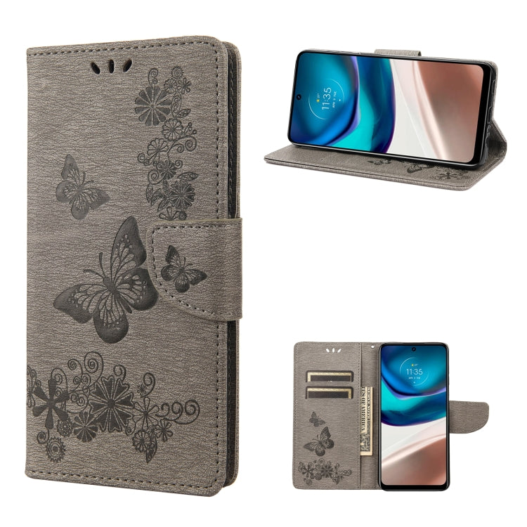 Gray butterfly embossed flip leather phone case with card slot and flip cover
