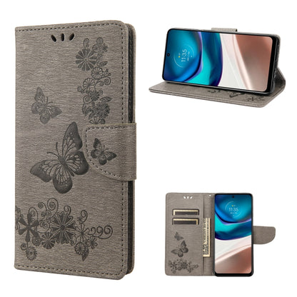 Gray butterfly embossed flip leather phone case with card slot and flip cover