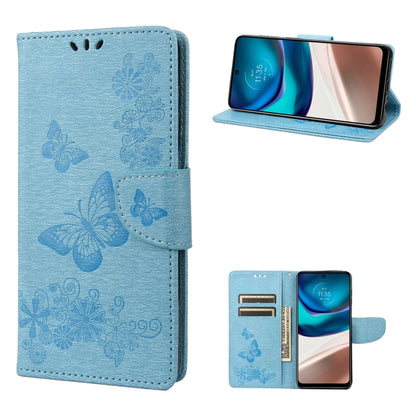 Blue butterfly-embossed flip leather phone case with magnetic side wallet slot