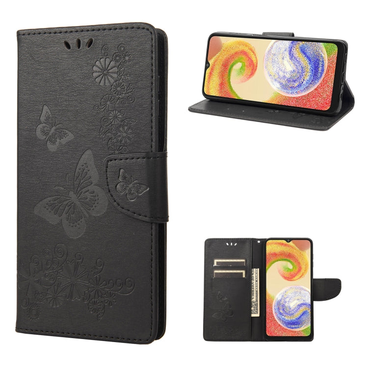 Black butterfly embossed flip leather phone case with card slots and protective cover