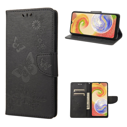 Black butterfly embossed flip leather phone case with card slots and protective cover