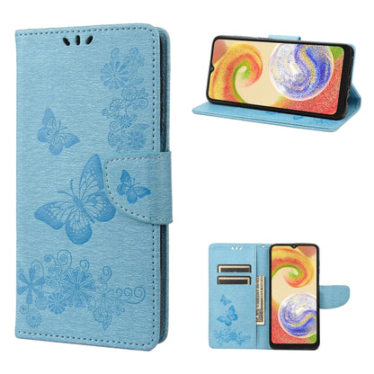 Blue butterfly-embossed flip leather phone case with magnetic strap and card slot