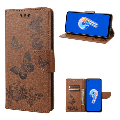 Brown butterfly embossed leather flip phone case with viewing stand for screen.