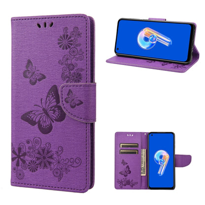 Purple butterfly embossed flip leather phone case, folded to prop the phone upright