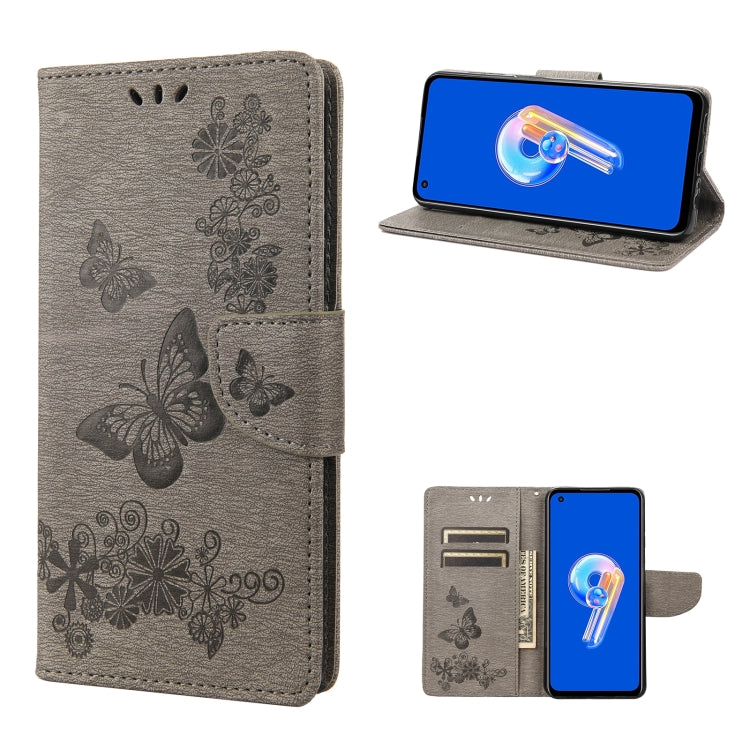 Gray butterfly embossed flip leather phone case, upright viewing position