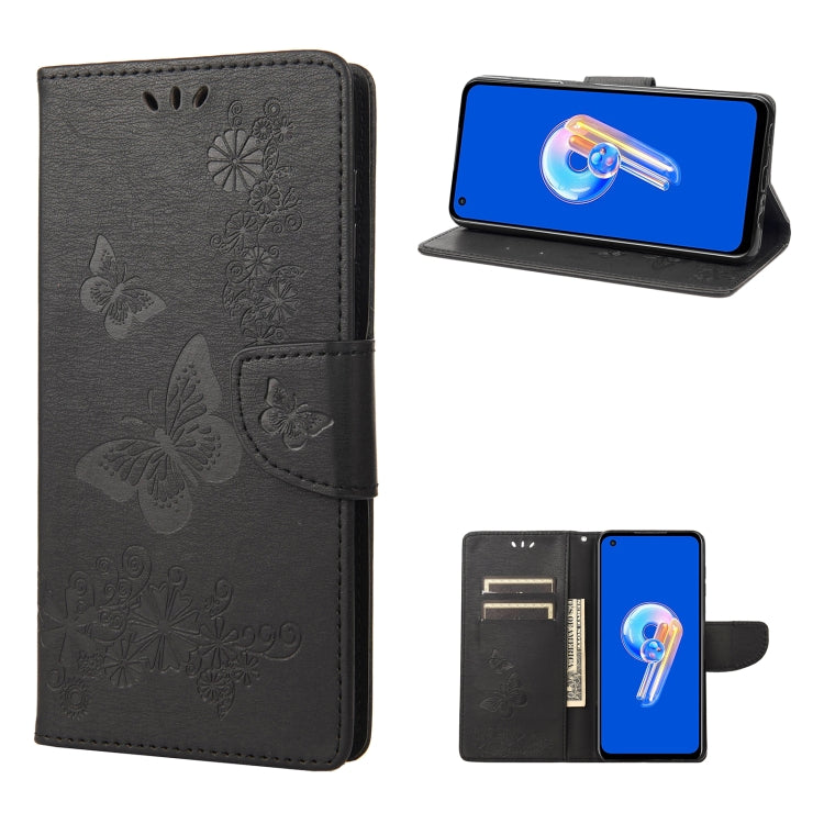 Dark butterfly-embossed flip leather phone case with magnetic side wallet slot