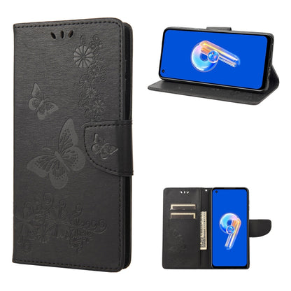 Dark butterfly-embossed flip leather phone case with magnetic side wallet slot