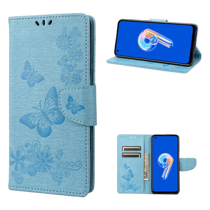 Blue butterfly-embossed flip leather phone case with magnetic closure and side wallet