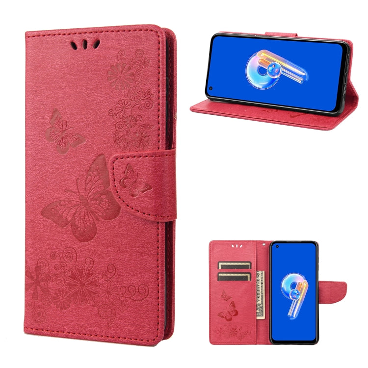 Butterfly embossed flip leather phone case in pink with magnetic flip cover and cutouts