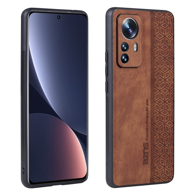 Brown embossed phone case for Xiaomi 12 Pro/12S Pro, back view with camera cutout