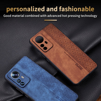 Brown and sapphire blue embossed phone cases for Xiaomi 12 Pro/12S Pro, camera cutouts