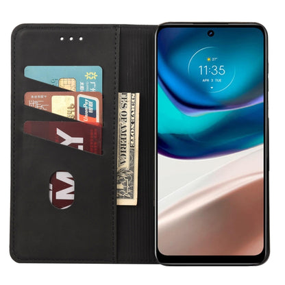 Black leather folio phone case with card slots and open stand for viewing