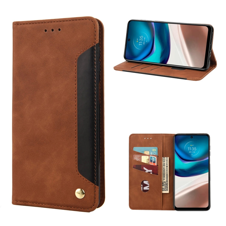 Brown leather-look flip phone case with card slots and magnetic clasp
