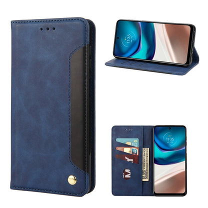 Blue leather-look flip phone case with card slots and magnetic clasp