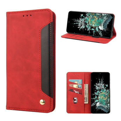Red leather-look flip phone case with card slots and magnetic clasp