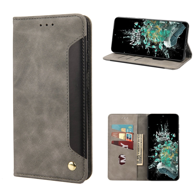 Grey leather-style folio phone case with inner card slot and snap clasp
