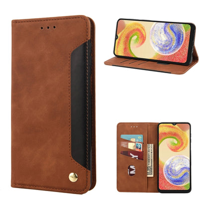 Brown leather-look flip phone case with stand display and card slots