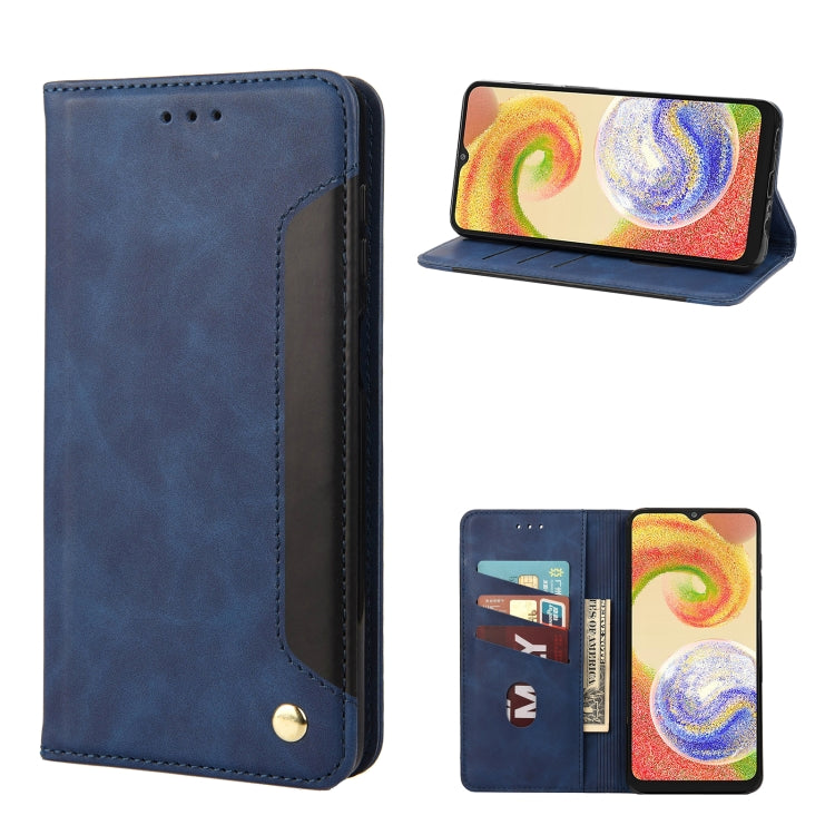 Blue leather-look flip phone case with stand view and card slots