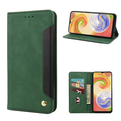 Green leather-style folio phone case with card slot and front cover stand view