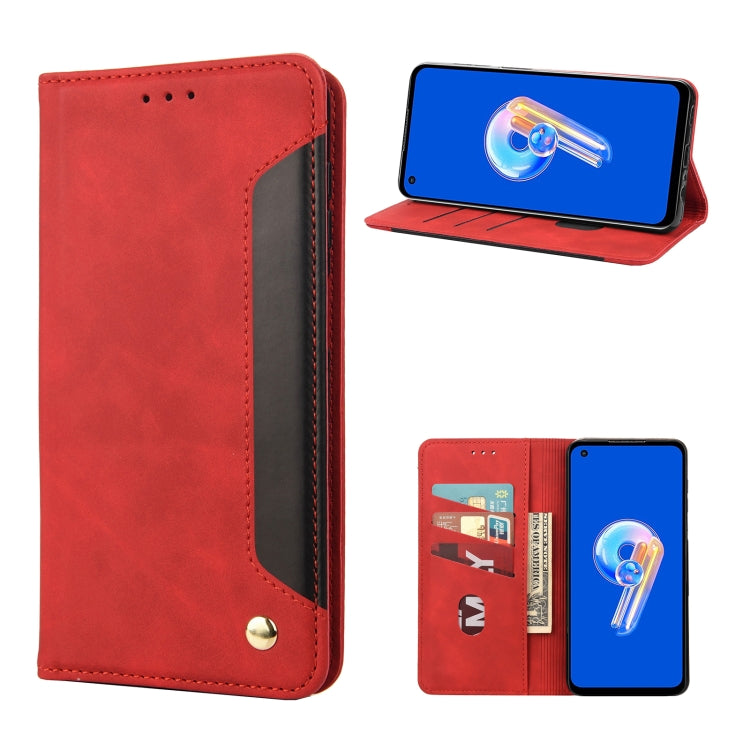 Red leather-look flip phone case with stand view and card slots