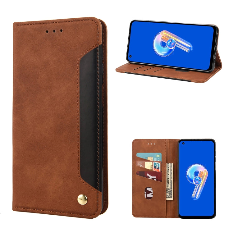 Brown leather-look flip phone case with magnetic clasp and card slots