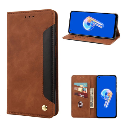 Brown leather-look flip phone case with magnetic clasp and card slots