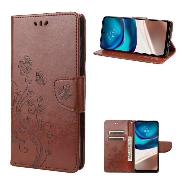 Brown flip leather phone case with butterfly flower pattern, card holder and stand
