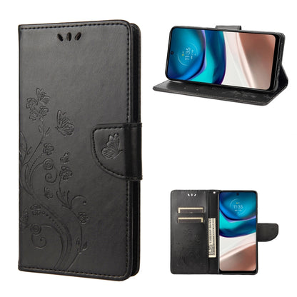 Black butterfly flower flip leather phone case with folio stand and card holder