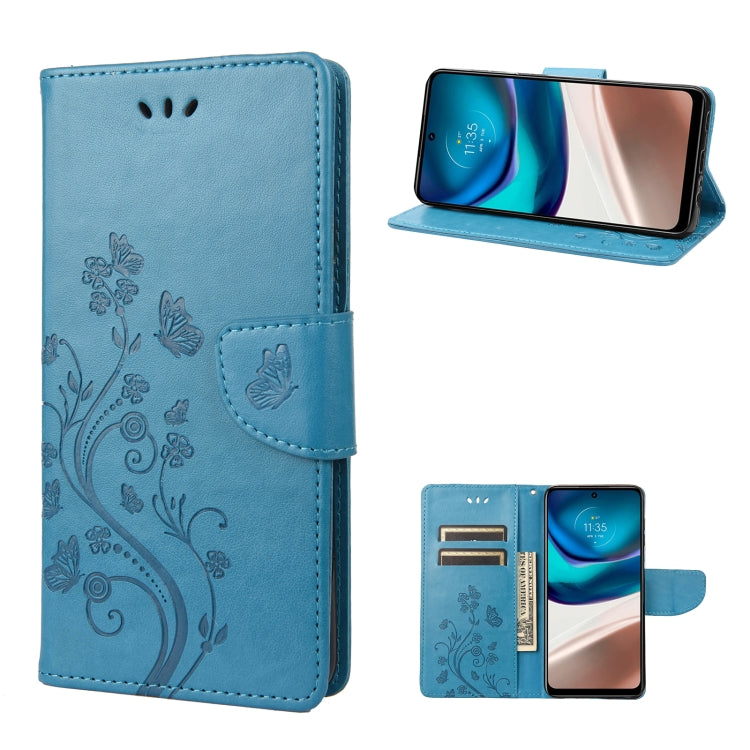 Light blue butterfly flower flip leather phone case with folio stand and card holder