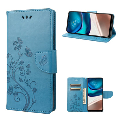 Light blue butterfly flower flip leather phone case with folio stand and card holder