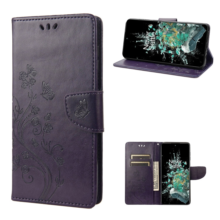 Dark purple butterfly flower flip leather phone case with folio stand and card holder