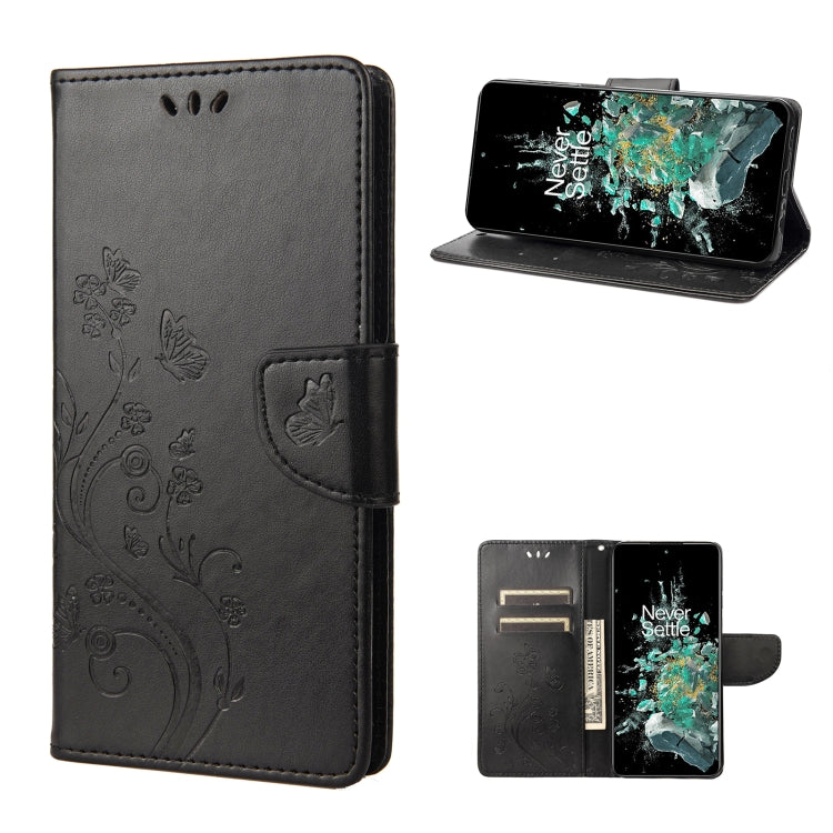 Black butterfly flower flip leather phone case with folio stand and card holder