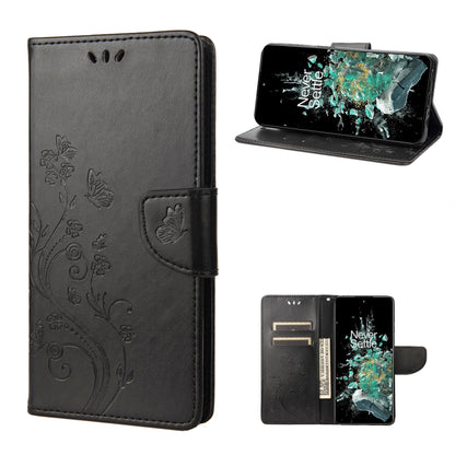 Black butterfly flower flip leather phone case with folio stand and card holder