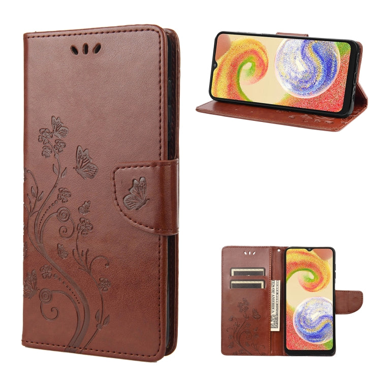 Brown flip leather phone case with butterfly flower pattern, card holder and stand