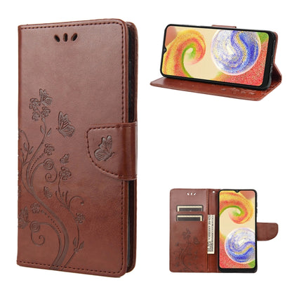 Brown flip leather phone case with butterfly flower pattern, card holder and stand