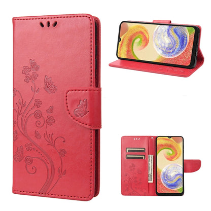 Red flip leather phone case with butterfly flower pattern, card holder and stand