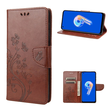 Brown flip leather phone case with butterfly flower pattern, card holder and stand