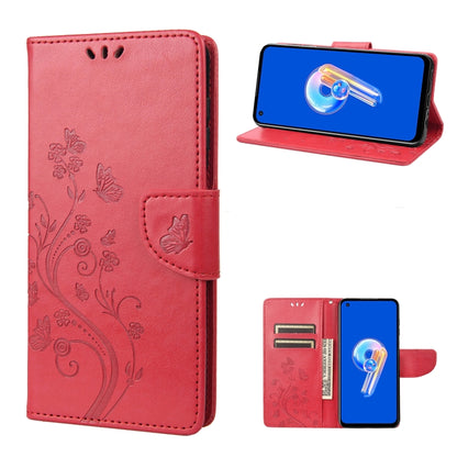 Red butterfly flower flip leather phone case with folio stand and card holder