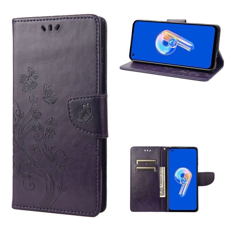 Dark purple butterfly flower flip leather phone case with folio stand and card holder