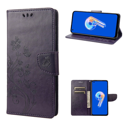 Dark purple butterfly flower flip leather phone case with folio stand and card holder