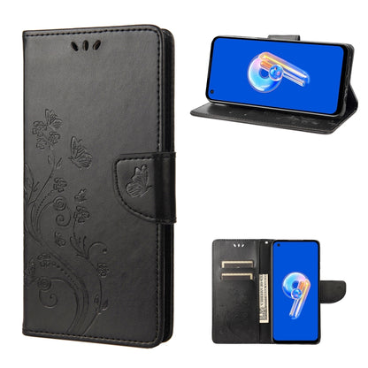 Grey butterfly flower flip leather phone case with folio stand and card holder