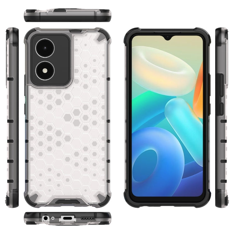 White honeycomb phone case with black bumper, plus side and camera cutout views