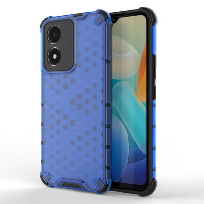 Blue honeycomb phone case with hex pattern and rugged bright blue edge bumper