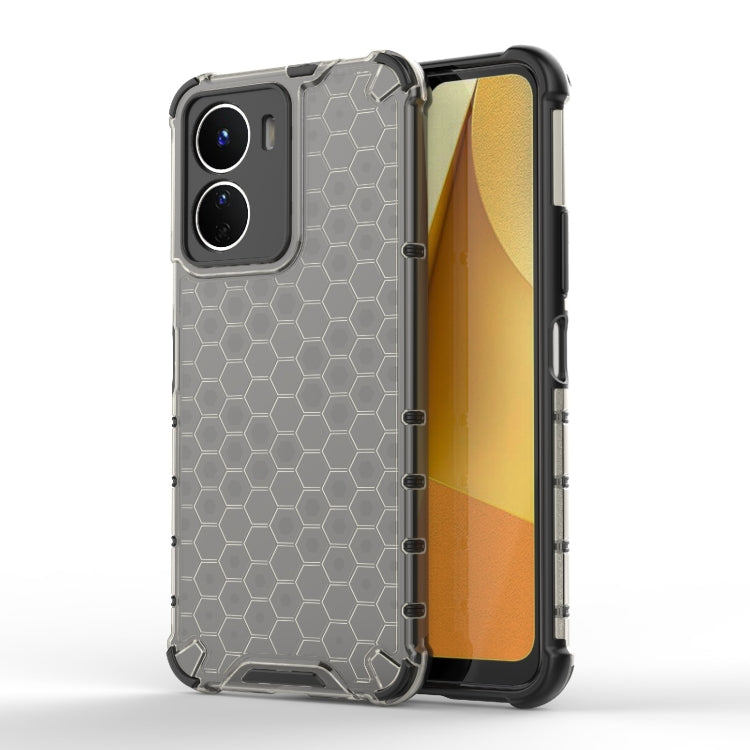 Gray honeycomb phone case with raised hex pattern and rugged protective corners