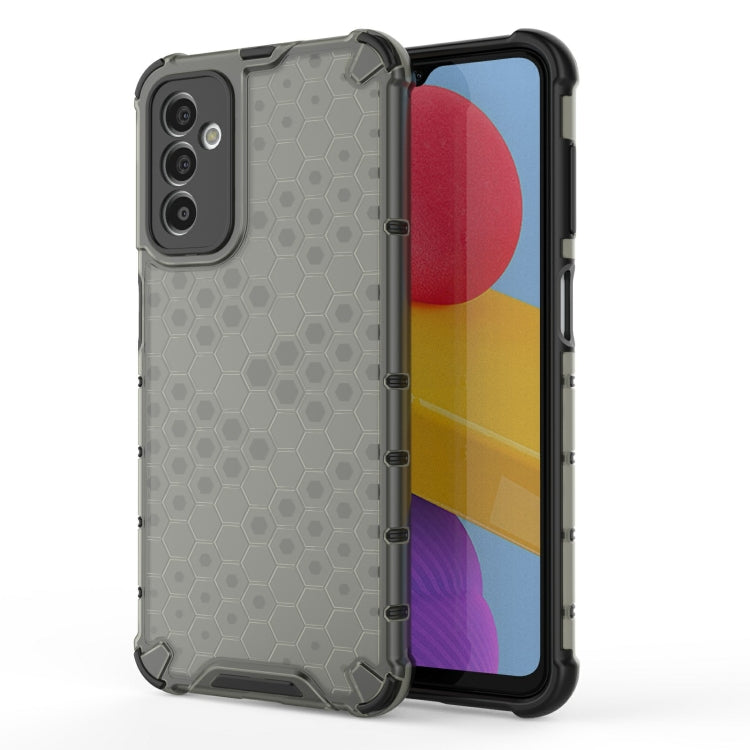 Honeycomb phone case in gray with textured hex pattern and camera cutout