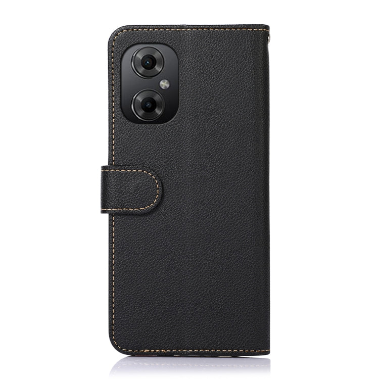 RFID litchi-texture leather phone case, black flip with camera cutout and wrist strap